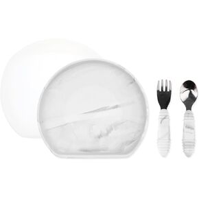 Bumkins Silicone Grip Bowl, Fork and Spoon & Silicone Lid, Pink