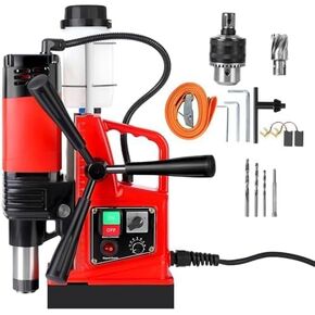 MAG Drill Press ، 1400W 810 دورة في الدقيقة مكبس الحفر المغناطيسي المحمولة ، آلة الحفر الكهربائية الأساسية 10 سرعات للعمل المعدني ، 10 مساءً قواطع حلقي حفر ， الأحمر