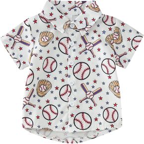 Toddler Boys Short Sleeve Cartoon Baseball Prints Gentleman T Shirt Tops Kids Undershirts