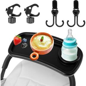 Stroller Snack Tray with Cup Holder Universal Stroller Food Tray Removable Baby Snack Tray with Adjustable Buckle and Hooks Reusable Stroller Snacks Holder for Strollers(Dish)