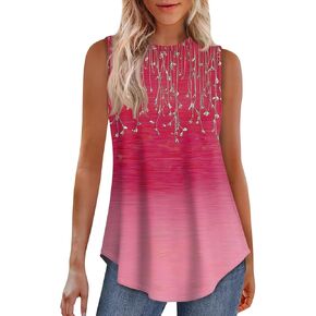 FlekmanArt Tank Tops for Women High Neck Sleeveless Tank Tops Printed Flowy Basic Tee Tunic Tops to Wear with Leggings