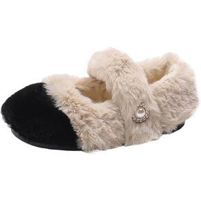 BILIKEYU Girls Plush Slipper Color Block Full Wrapped Thicken Fuzzy Warm Slip on Casual Walking Shoes for Kid 1 to 12 Years