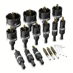 19PCS Tungsten Carbide Hole Saw Kit, 5/8" - 2-1/8" TCT Hole Cutter Set with Titanium-Plated Drill Bit(12Pcs)