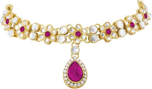 Aheli الهندي التقليدي الزفاف فو كوندان قلادة أقراط مانغ تيكا مجموعة للنساء الفتيات العرقية والمجوهرات (أخضر) in Saudi Arabia