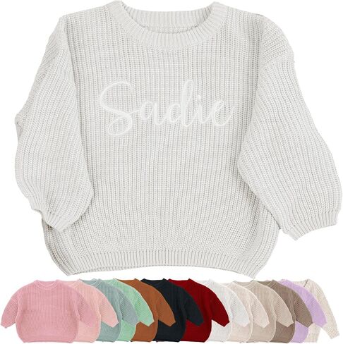 Personalized Embroidered Baby Sweater with Name - Long Sleeved Round Neck Pullover, Suitable for Infants and Young Children in Saudi Arabia