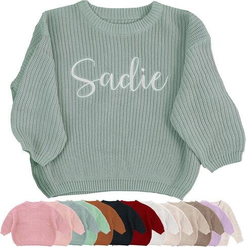 Personalized Embroidered Baby Sweater with Name - Long Sleeved Round Neck Pullover, Suitable for Infants and Young Children in Saudi Arabia