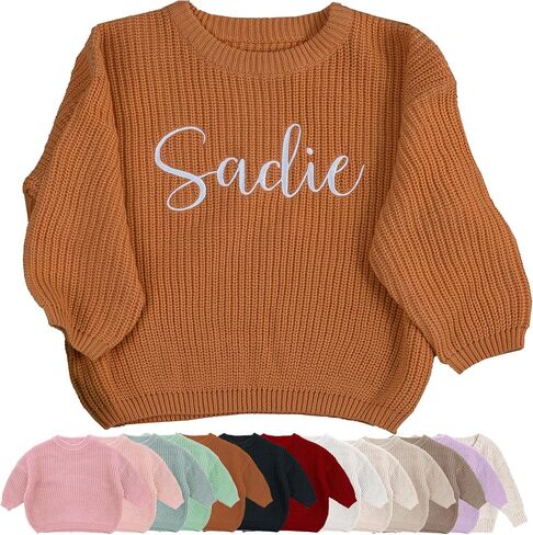 Personalized Embroidered Baby Sweater with Name - Long Sleeved Round Neck Pullover, Suitable for Infants and Young Children in Saudi Arabia