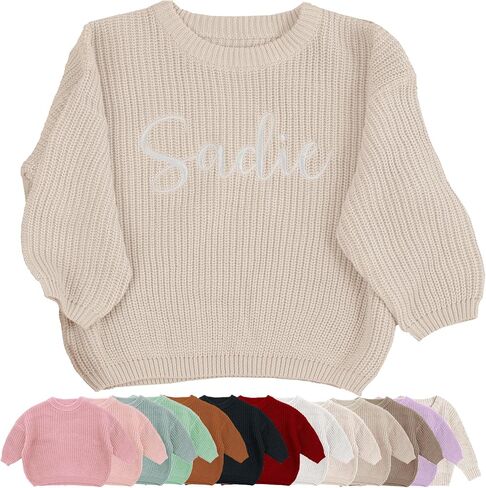 Personalized Embroidered Baby Sweater with Name - Long Sleeved Round Neck Pullover, Suitable for Infants and Young Children in Saudi Arabia
