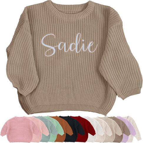 Personalized Embroidered Baby Sweater with Name - Long Sleeved Round Neck Pullover, Suitable for Infants and Young Children in Saudi Arabia