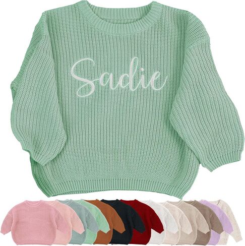 Personalized Embroidered Baby Sweater with Name - Long Sleeved Round Neck Pullover, Suitable for Infants and Young Children in Saudi Arabia