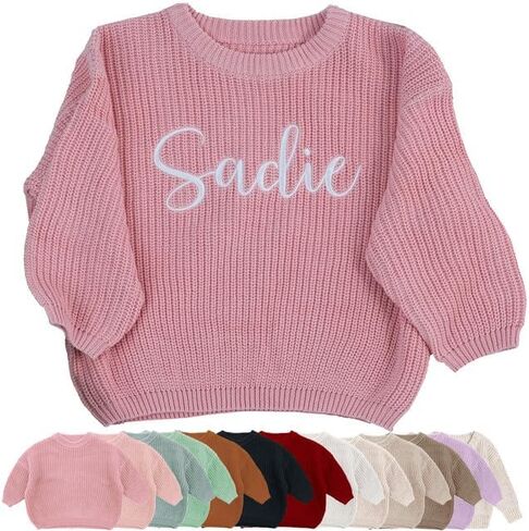 Personalized Embroidered Baby Sweater with Name - Long Sleeved Round Neck Pullover, Suitable for Infants and Young Children in Saudi Arabia