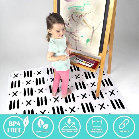 JumpOff Jo - Large Baby Splat Mat for Under High Chair, Booster Seat, Tabletop, Food Catcher - Protect Floor and Carpet from Spills & Crafts - Waterproof and Washable (Dashes) in Kuwait