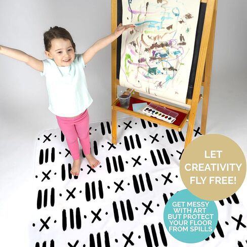 JumpOff Jo - Large Baby Splat Mat for Under High Chair, Booster Seat, Tabletop, Food Catcher - Protect Floor and Carpet from Spills & Crafts - Waterproof and Washable (Dashes) in Kuwait