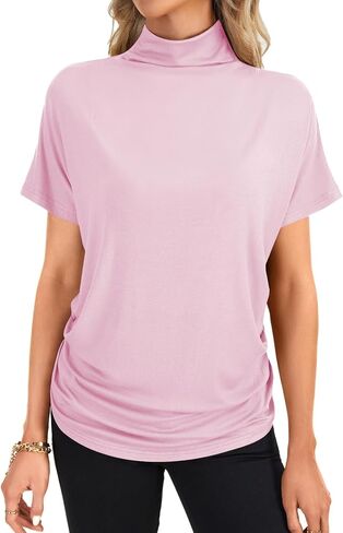 LYANER Women's Casual Mock Neck Ruffle Short Sleeve Summer Blouse Shirt Top in Kuwait