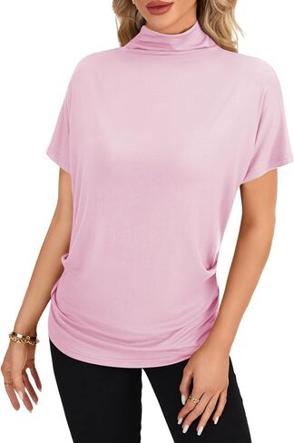 LYANER Women's Casual Mock Neck Ruffle Short Sleeve Summer Blouse Shirt Top in Kuwait