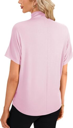 LYANER Women's Casual Mock Neck Ruffle Short Sleeve Summer Blouse Shirt Top in Kuwait