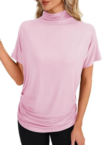 LYANER Women's Casual Mock Neck Ruffle Short Sleeve Summer Blouse Shirt Top in Kuwait