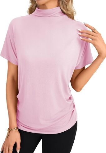 LYANER Women's Casual Mock Neck Ruffle Short Sleeve Summer Blouse Shirt Top in Kuwait