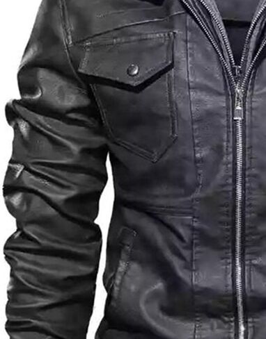 Maiyifu-GJ Casual Motorcycle Jacket for Men Faux Leather Windproof Moto Coat Vintage Bomber Hoodie with Removable Hood in Saudi Arabia