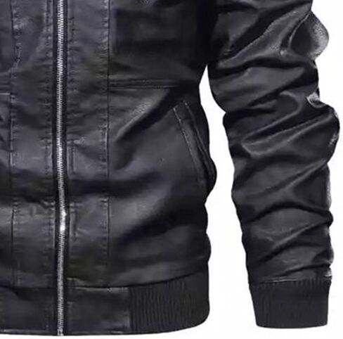Maiyifu-GJ Casual Motorcycle Jacket for Men Faux Leather Windproof Moto Coat Vintage Bomber Hoodie with Removable Hood in Saudi Arabia