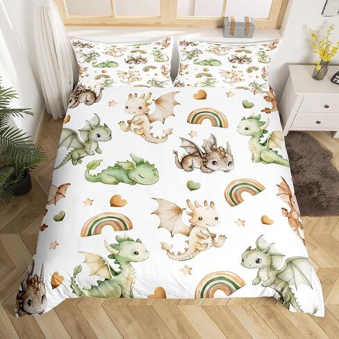jejeloiu Cute Dragon Duvet Cover Toddler Size Kids Rainbow Blue Bedding Set for Boys Girls Fairy Tale Theme Duvet Cover Soft Lightweight Microfiber Room Decor（No Stuffing） in Saudi Arabia