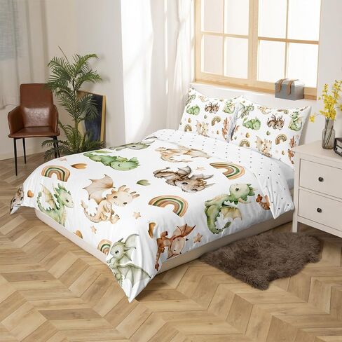 jejeloiu Cute Dragon Duvet Cover Toddler Size Kids Rainbow Blue Bedding Set for Boys Girls Fairy Tale Theme Duvet Cover Soft Lightweight Microfiber Room Decor（No Stuffing） in Saudi Arabia