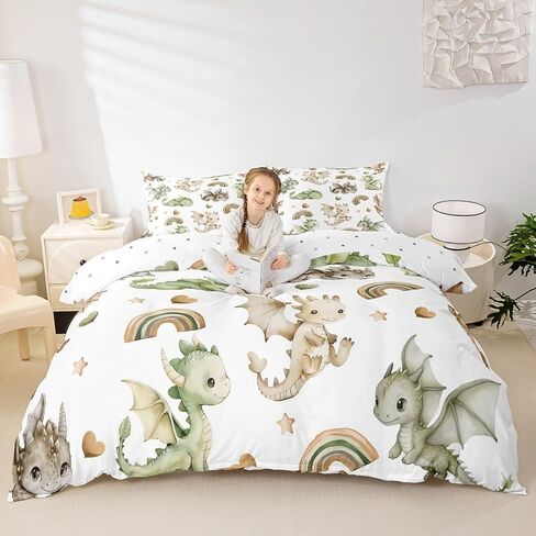 jejeloiu Cute Dragon Duvet Cover Toddler Size Kids Rainbow Blue Bedding Set for Boys Girls Fairy Tale Theme Duvet Cover Soft Lightweight Microfiber Room Decor（No Stuffing） in Saudi Arabia