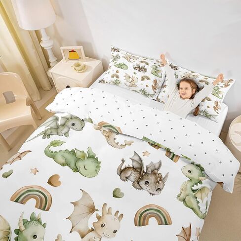 jejeloiu Cute Dragon Duvet Cover Toddler Size Kids Rainbow Blue Bedding Set for Boys Girls Fairy Tale Theme Duvet Cover Soft Lightweight Microfiber Room Decor（No Stuffing） in Saudi Arabia