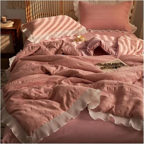 Bed Four Pieces Set Puff Yarn Summer Blanket Washed Cotton Summer Quilt Four-Piece Set Airable Cover(A,Double Size 4 pcs) in Kuwait