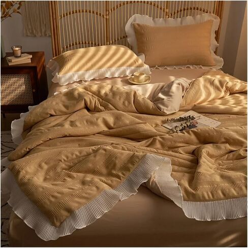 Bed Four Pieces Set Puff Yarn Summer Blanket Washed Cotton Summer Quilt Four-Piece Set Airable Cover(A,Double Size 4 pcs) in Kuwait