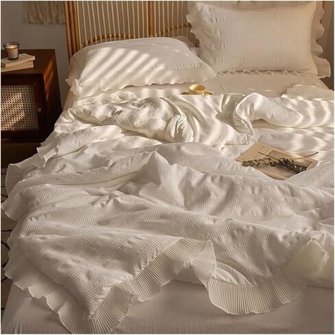 Bed Four Pieces Set Puff Yarn Summer Blanket Washed Cotton Summer Quilt Four-Piece Set Airable Cover(A,Double Size 4 pcs) in Kuwait