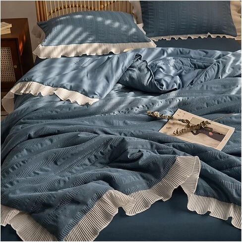 Bed Four Pieces Set Puff Yarn Summer Blanket Washed Cotton Summer Quilt Four-Piece Set Airable Cover(A,Double Size 4 pcs) in Kuwait