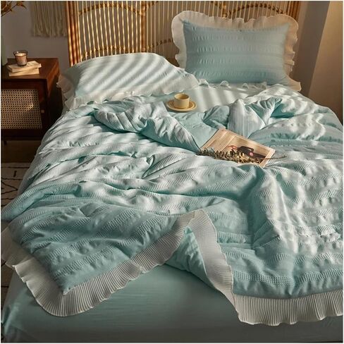 Bed Four Pieces Set Puff Yarn Summer Blanket Washed Cotton Summer Quilt Four-Piece Set Airable Cover(A,Double Size 4 pcs) in Kuwait