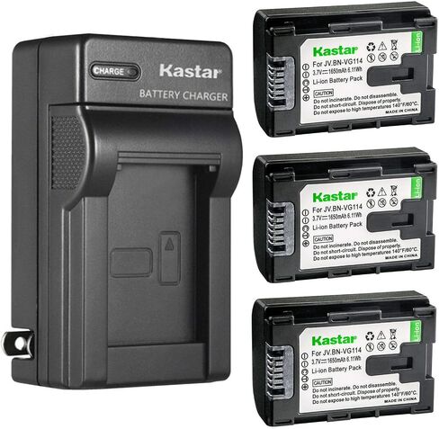 KASTAR 4 عبوات البطارية وشاحن الجدار AC استبدال JVC BN-VG114 BN-VG121US BN-VG121USM BN-VG138 BN-VG138AC BN-VG138E BN-VG138EU BN-VG138U BN-VG138US BN-VG138E LY37166-002B LY37166-002C in Kuwait