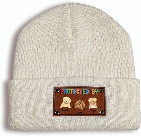 Gossby Personalized Baby Beanie Hat with Vegan Leather Patch - Custom Gift for Infant, Newborn, Baby, Toddler, Kid - 3 Sizes in Kuwait