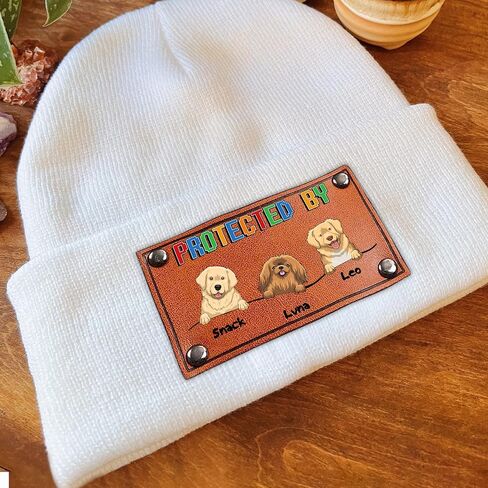 Gossby Personalized Baby Beanie Hat with Vegan Leather Patch - Custom Gift for Infant, Newborn, Baby, Toddler, Kid - 3 Sizes in Kuwait