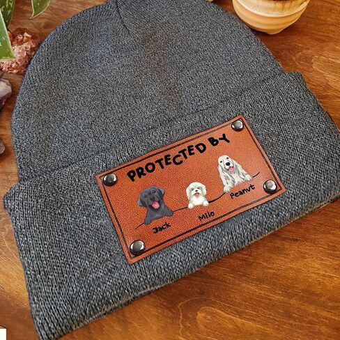 Gossby Personalized Baby Beanie Hat with Vegan Leather Patch - Custom Gift for Infant, Newborn, Baby, Toddler, Kid - 3 Sizes in Kuwait