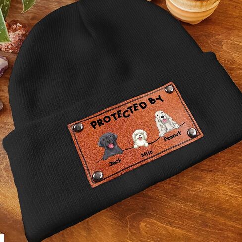 Gossby Personalized Baby Beanie Hat with Vegan Leather Patch - Custom Gift for Infant, Newborn, Baby, Toddler, Kid - 3 Sizes in Kuwait