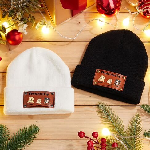Gossby Personalized Baby Beanie Hat with Vegan Leather Patch - Custom Gift for Infant, Newborn, Baby, Toddler, Kid - 3 Sizes in Kuwait