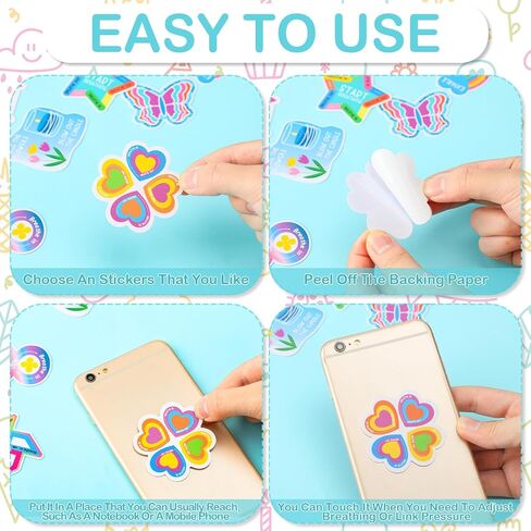 180 Pcs Anxiety Sensory Stickers Sensory Strips Mindfulness Sticker Calm Stickers Anxiety Stickers Adhesive Textured Strips Tactile Fidget Tape for Classroom Desk Adults (Cute) in Saudi Arabia