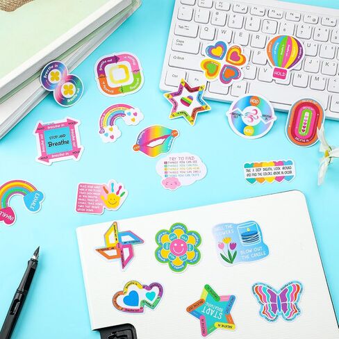180 Pcs Anxiety Sensory Stickers Sensory Strips Mindfulness Sticker Calm Stickers Anxiety Stickers Adhesive Textured Strips Tactile Fidget Tape for Classroom Desk Adults (Cute) in Saudi Arabia