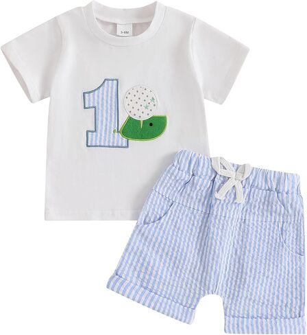 Baby Boy First Birthday Golf Outfit Short Sleeve Hole In One Golf T-Shirt Top Shorts Infant 2Pcs Set Summer Clothes in Saudi Arabia
