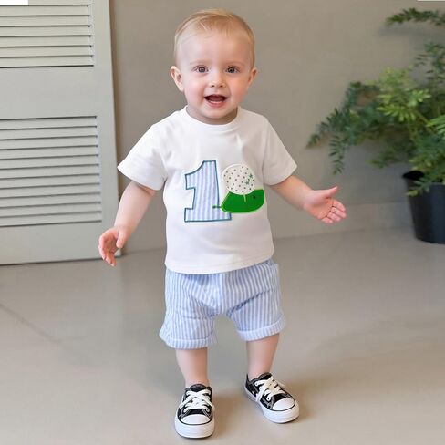 Baby Boy First Birthday Golf Outfit Short Sleeve Hole In One Golf T-Shirt Top Shorts Infant 2Pcs Set Summer Clothes in Saudi Arabia