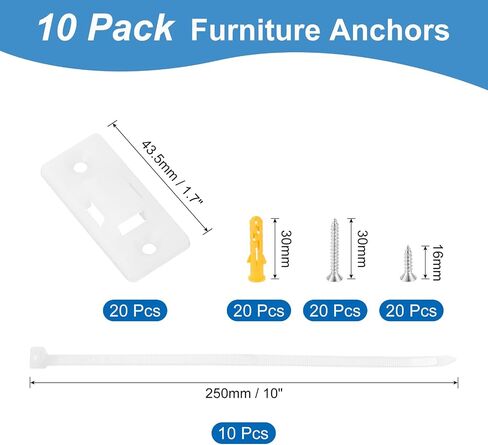 uxcell Furniture Anchors (6 Packs), Anti Tip Furniture Anchors for Proofing Plastic Wall Anchors Straps Kit for Cabinets Bed Shelf Furniture Fasteners to Wall, White in Saudi Arabia