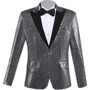 Men's One Button Sequins Suit Jacket Shiny Sequin Slim Fit Banquet Blazer Coat Stylish Wedding Dinner Prom Tuxedo