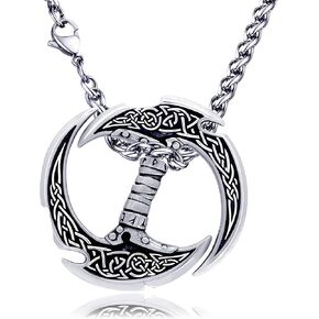 زدويرك قلادة فايكنغ للرجال، قلادة سيف هلال مزدوجة الحواف من الستانلس ستيل، هدية مجوهرات فايكنغ للاولاد، مقاس S، معدن، بدون احجار كريمة, معدن, لا أحجار كريمة in Kuwait