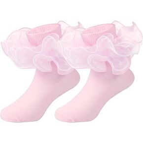 Toddler Baby Girls Ruffle Soft Double Frilly Lace Socks Kids Cute Ankle Cotton Dress Socks