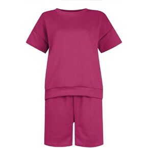 Womens Two Piece Sets Summer Casual Pajamas for Women Set Oversized Jacquard Short Sleeve Shirts & Loose Cute Shorts