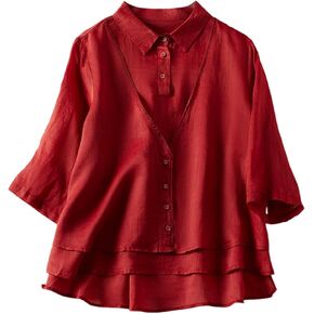 Womens Tops 3/4 Length Sleeve Tshirts Summer Dressy Casual Collared Button V Neck Blouses Shirt Fall Pleated Clothes