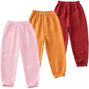 3 Pack Boys Girls Cotton Linen Long Pants Toddler Baby Summer Basic Harem Trousers Casual Elastic Waist Bloomers